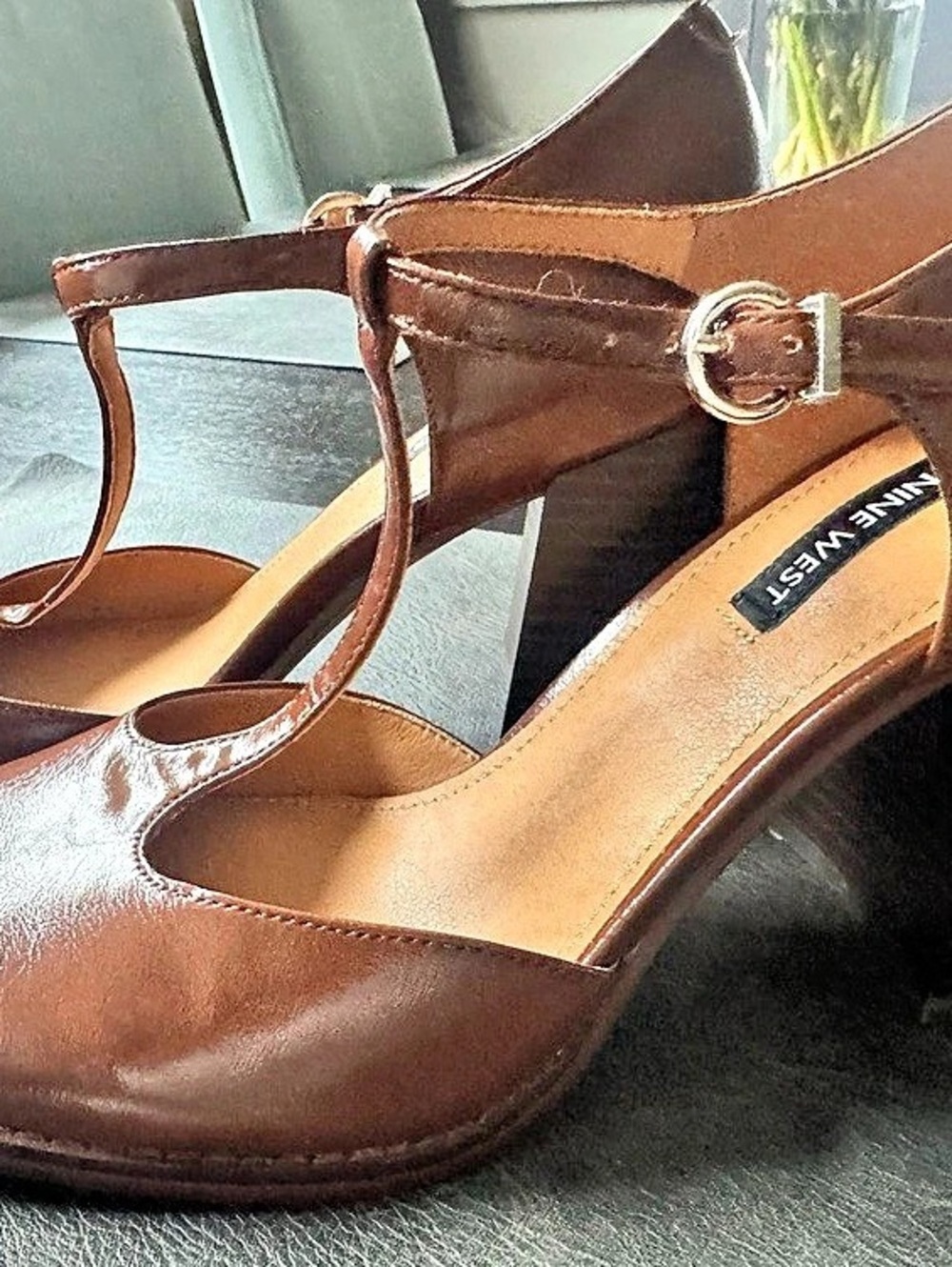 Nine West Janky T Strap Heels Brown US 8.5